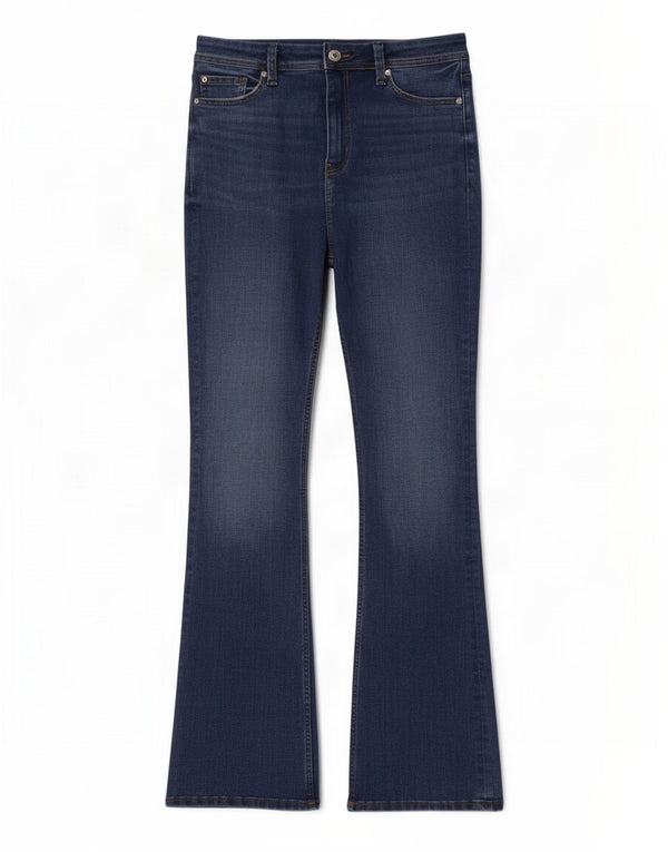 Marks & Spencer Vaqueros acampanados ajustados para mujer UK 12 Medium W30 L31 Algodón azul