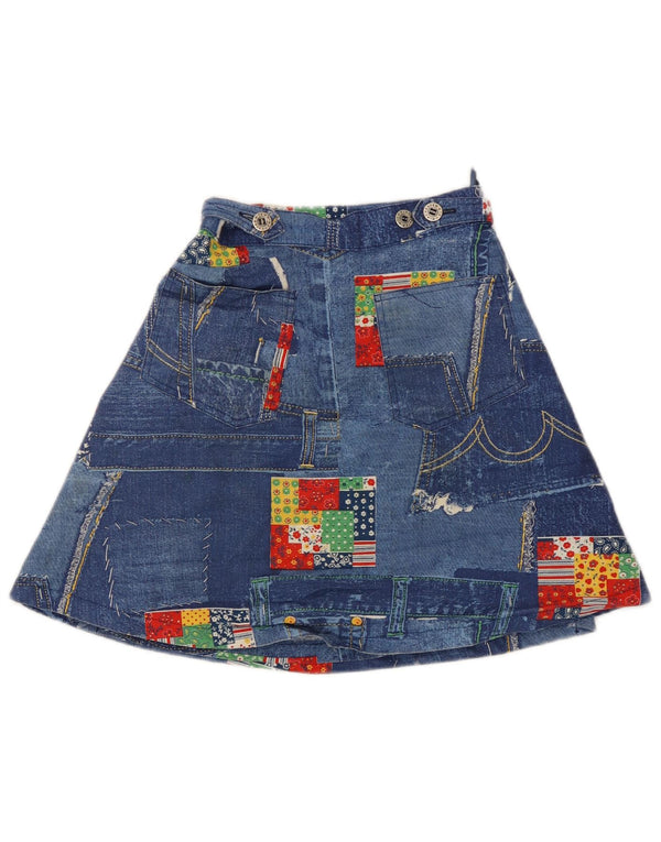 Vintage mujer denim wrap falda W24 XS azul patchwork