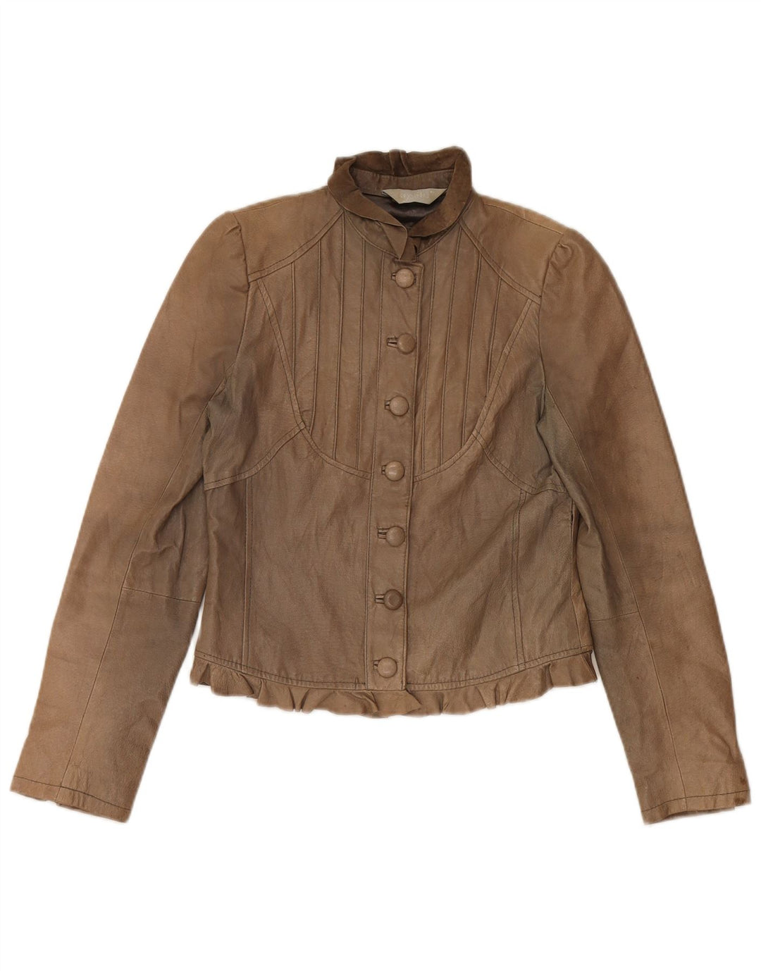 Vintage mujer crop chaqueta de cuero Reino Unido 10 pequeño beige