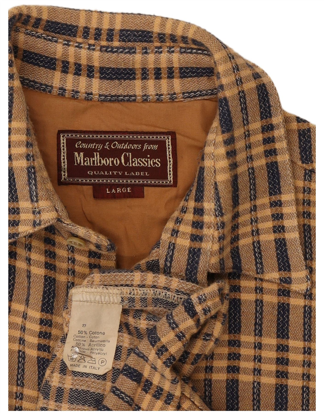 Marlboro Classics Camisa De Franela Para Hombre Algodón A Cuadros Beige Grande