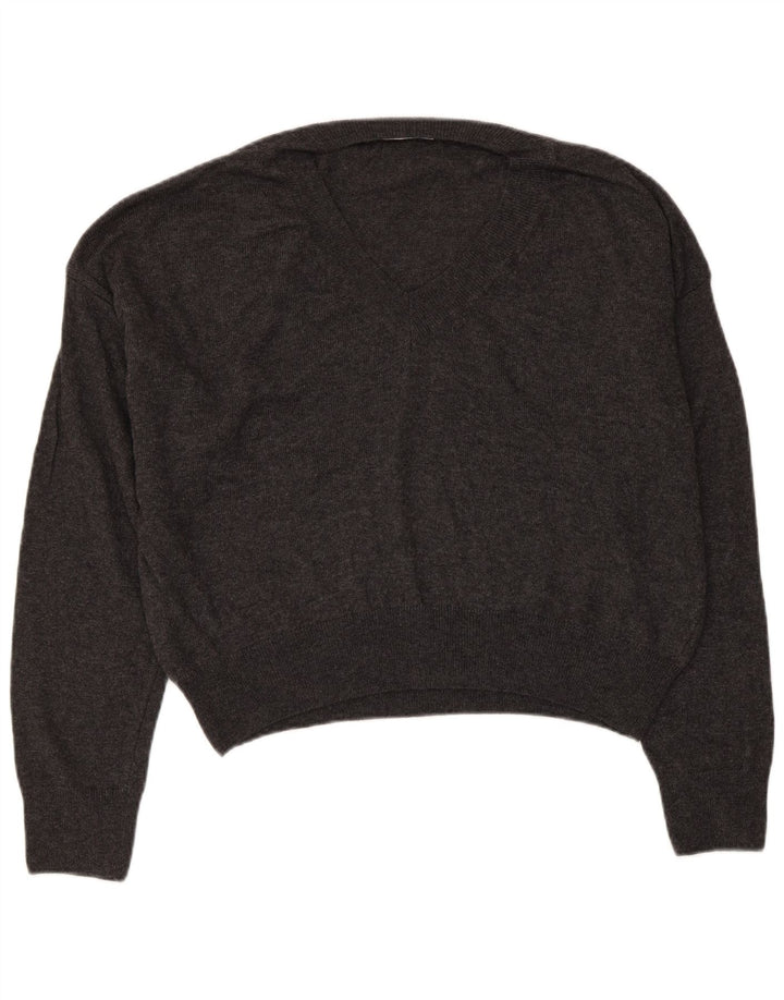 ZARA Jersey oversize con cuello en V para mujer UK 10 Small Viscosa gris
