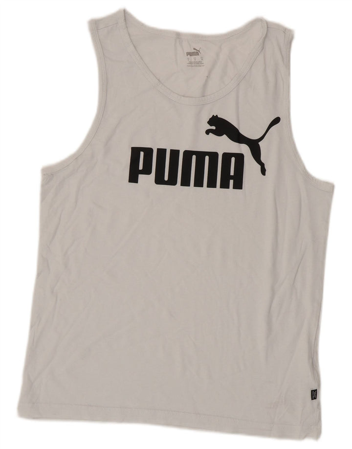 Puma Mujer Gráfico Chaleco Top UK 14 Medio Algodón Blanco
