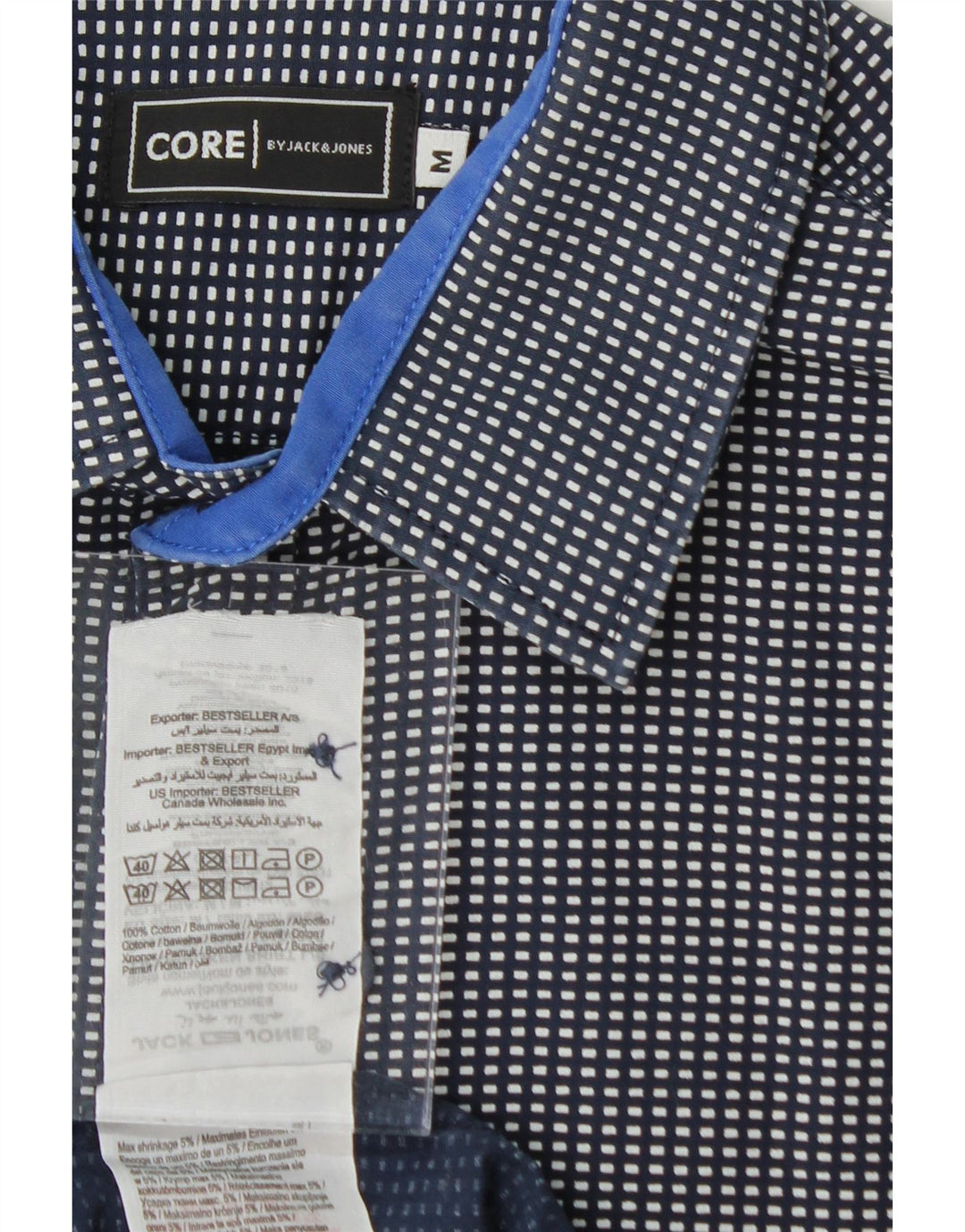 JACK & JONES Mens Shirt Medium Navy Blue Geometric Cotton Vintage Jack & Jones and Second-Hand Jack & Jones from Messina Hembry 