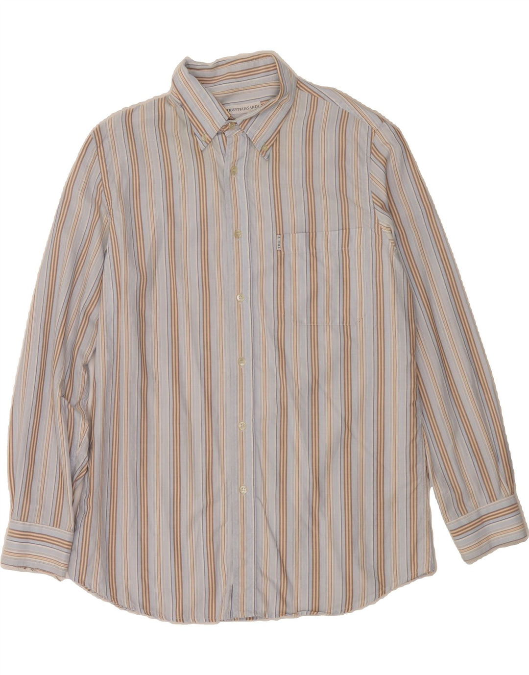 TRUSSARDI Mens Shirt 2XL Blue Striped Cotton Vintage Trussardi and Second-Hand Trussardi from Messina Hembry 