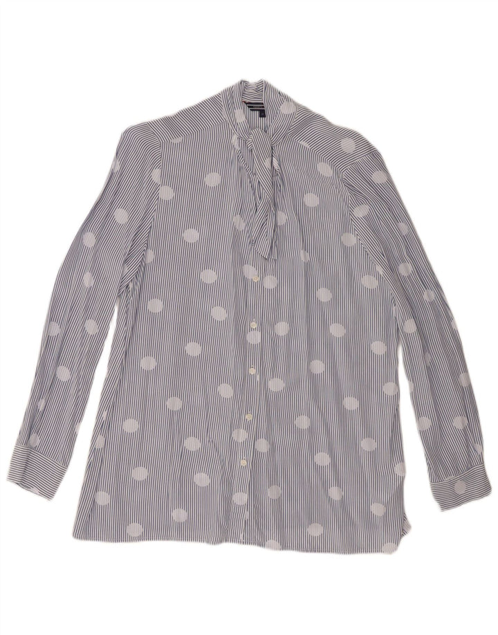 Tommy Hilfiger Blusa con lazo frontal para mujer US 12 grande con lunares azules