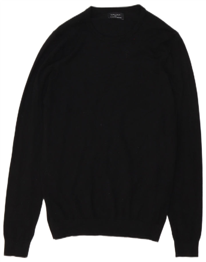 ZARA Hombre Jersey Cuello Redondo Jersey Small Viscosa Negro