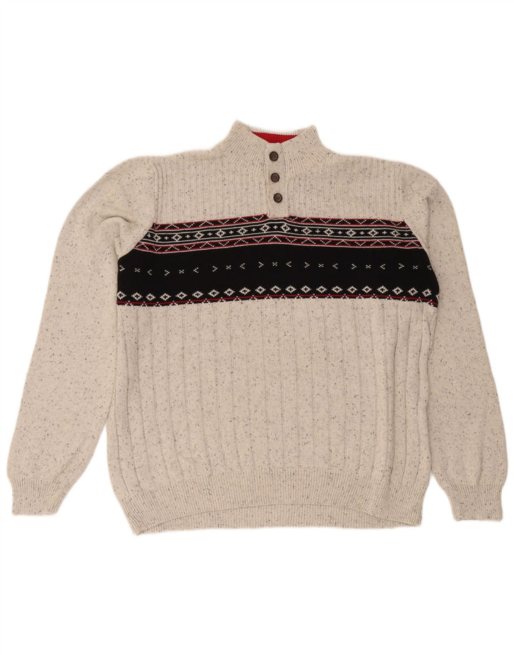 Chaps Suéter tipo jersey con cuello y botones para hombre, talla 2XL, algodón gris Fair Isle