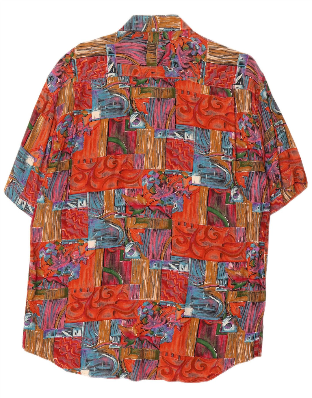 Camisa vintage de manga corta para hombre Patchwork rojo medio