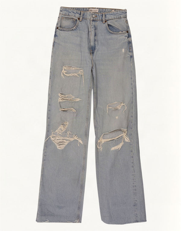 Zara Jeans rectos desgastados para mujer EU 40 Medium W30 L34 Algodón azul