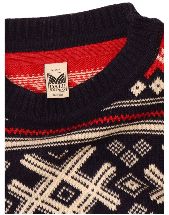 DALE OF NORWAY Suéter tipo jersey con cuello barco para hombre, tamaño mediano, azul marino, Fair Isle