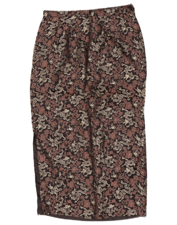 Falda midi vintage para mujer W26 XS seda floral negra