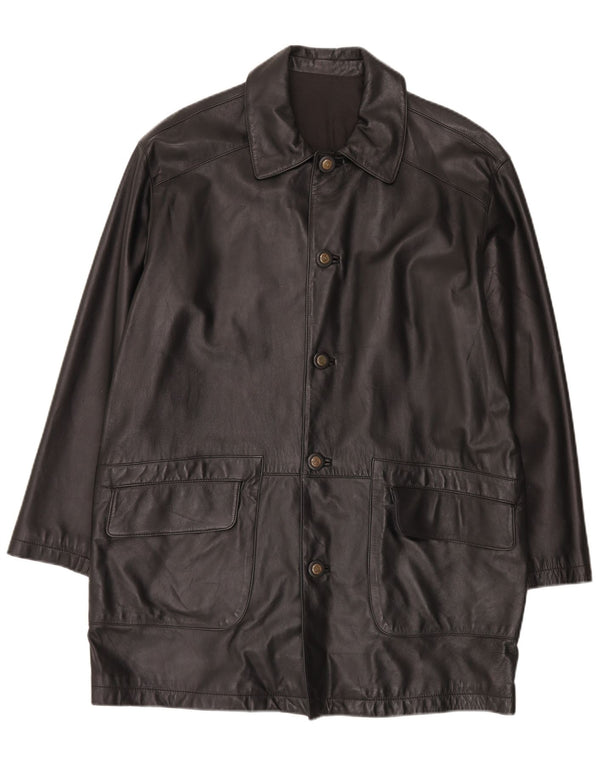Vintage hombres cuero abrigo IT 50 grande negro