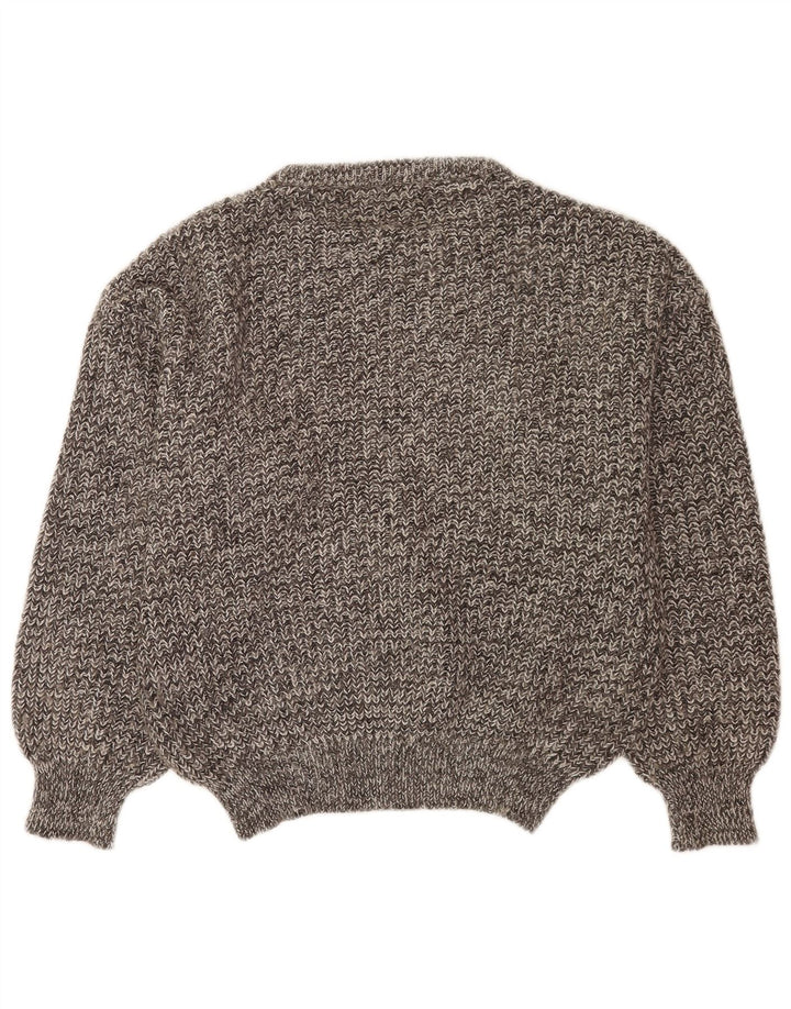 Vintage hombres botón cuello jumper suéter grande gris moteado