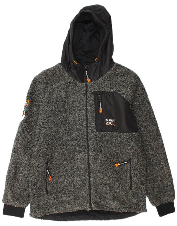 SUPERDRY Chaqueta polar con capucha para hombre ES 44 2XL Gris Poliéster con bloques de color