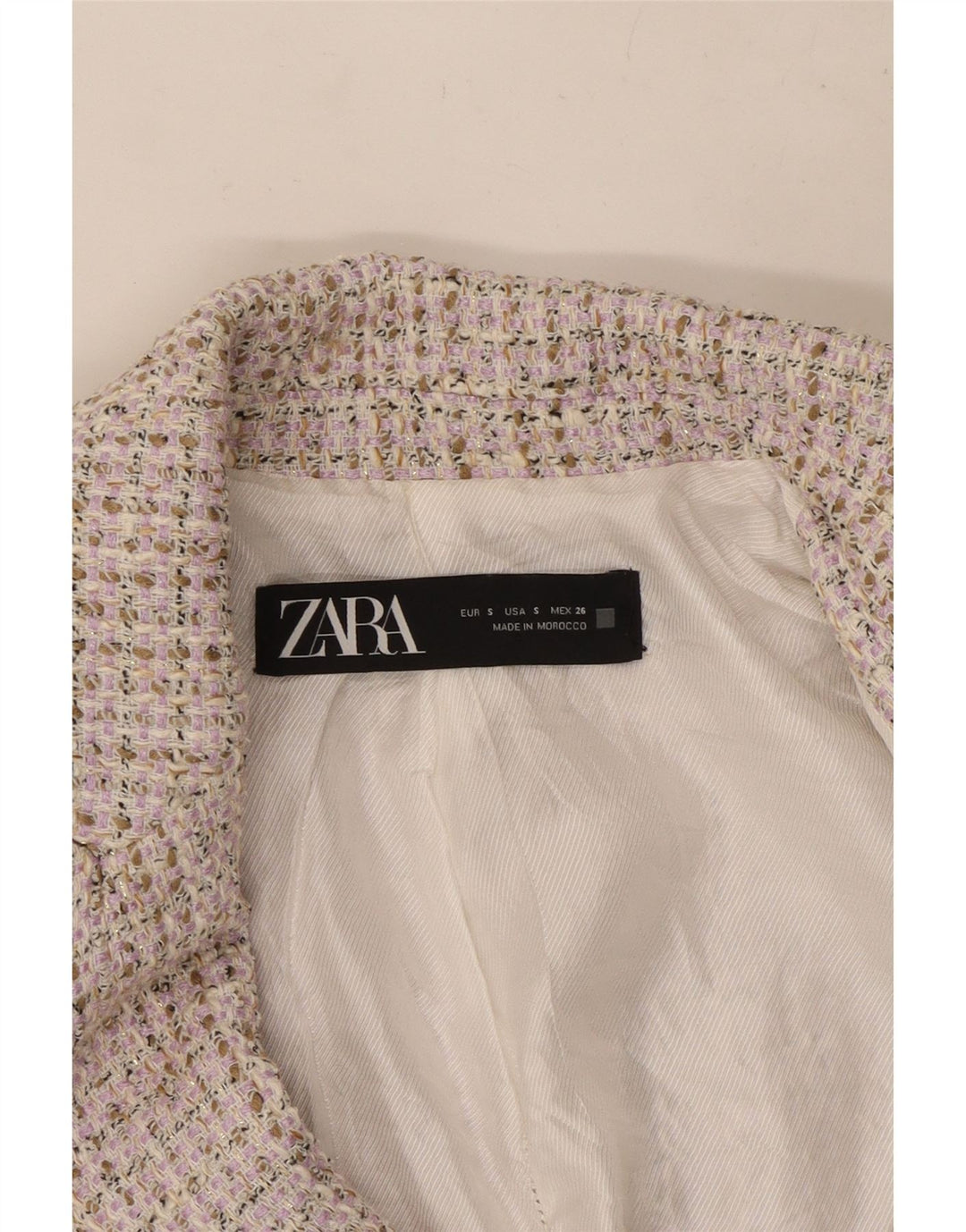 Zara Mujer Blazer De Doble Botonadura UK 10 Small Beige Moteado