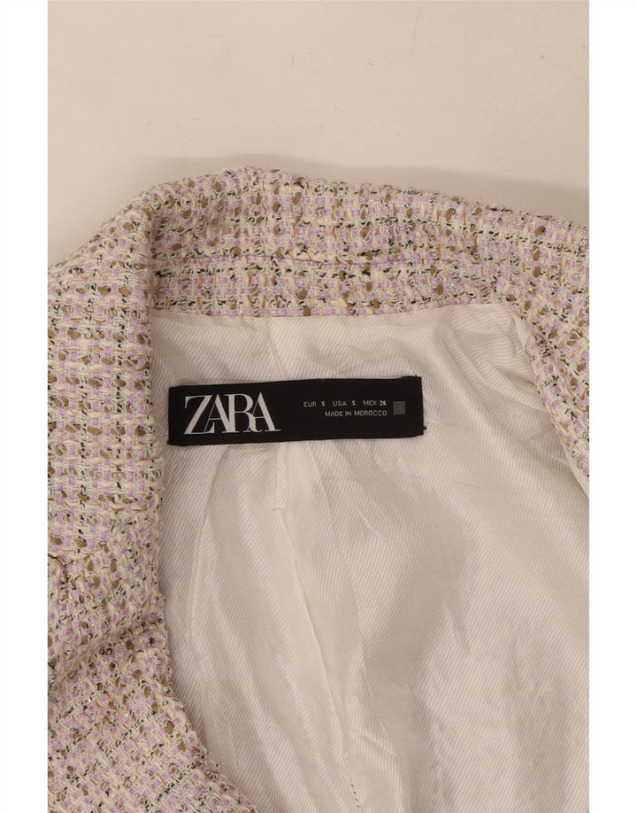 Zara Mujer Blazer De Doble Botonadura UK 10 Small Beige Moteado