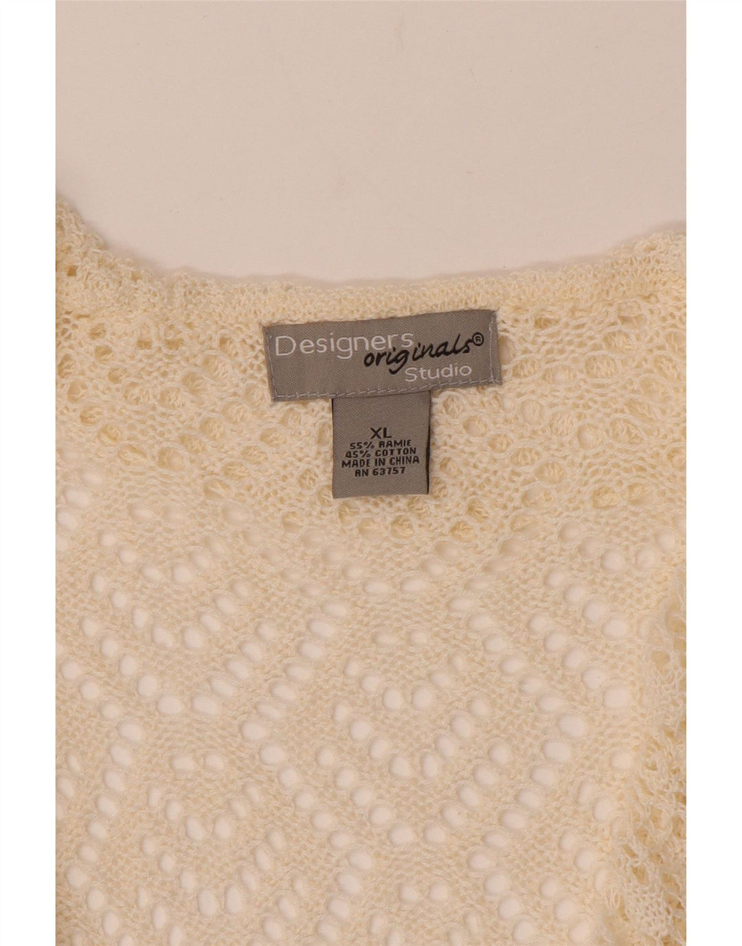 VINTAGE Mujer Crop 3/4 Manga Crochet Cardigan Suéter UK 18 XL Off White