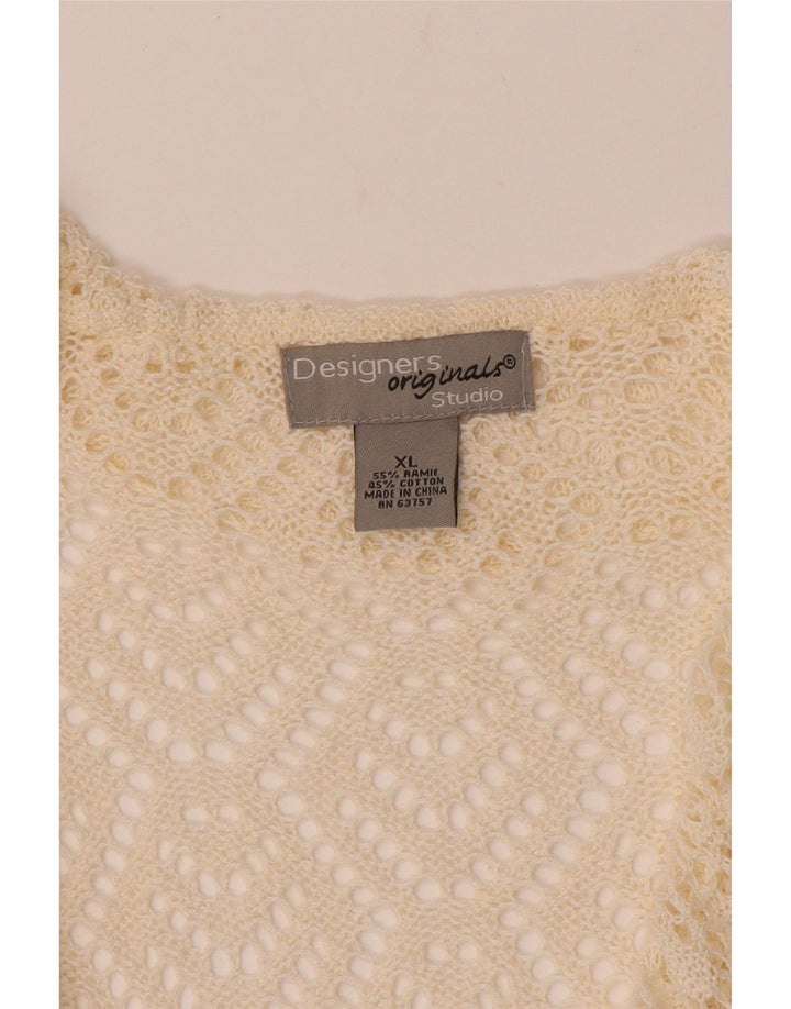 VINTAGE Mujer Crop 3/4 Manga Crochet Cardigan Suéter UK 18 XL Off White