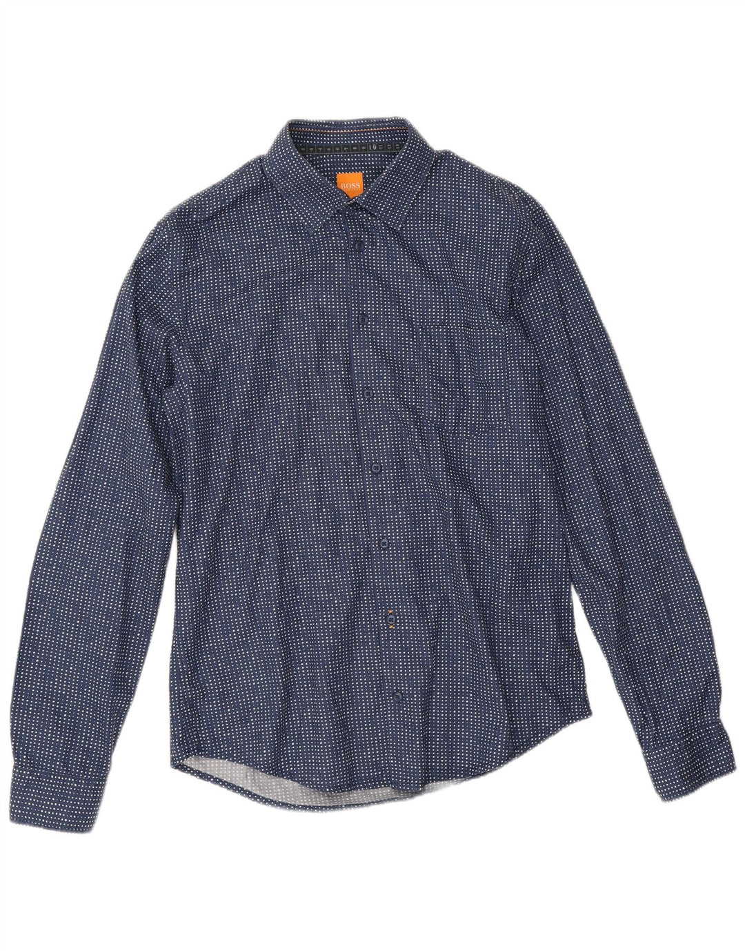 Camisa Hugo Boss Hombre Mediana Algodón Manchado Azul Marino