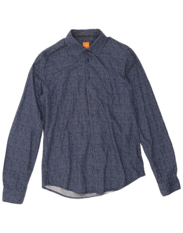 Camisa Hugo Boss Hombre Mediana Algodón Manchado Azul Marino