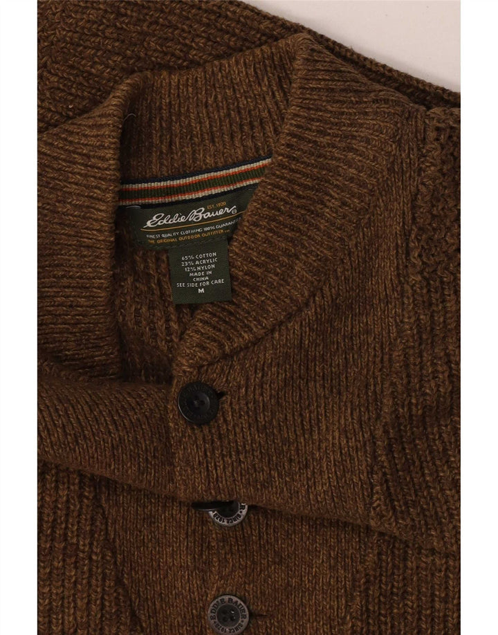 Eddie Bauer Suéter tipo jersey con cuello y botones para hombre marrón medio moteado