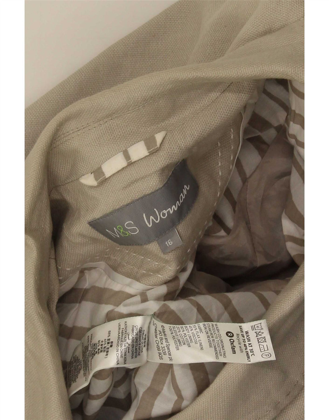 Marks & Spencer Chaqueta Blazer de 3 Botones para Mujer UK 46 Grande Lino Verde
