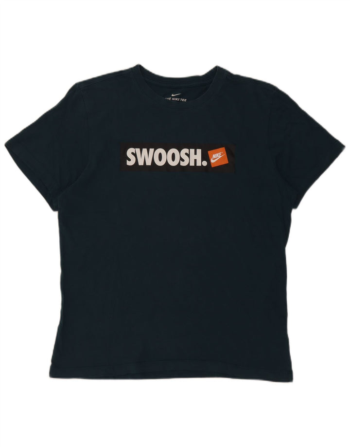 Nike Camiseta con gráfico Swoosh para hombre, parte superior de algodón azul medio