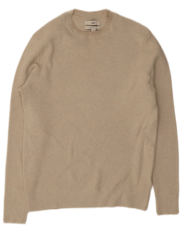 Marks & Spencer Mens Crew Neck Jumper Sweater Small Beige Polyester