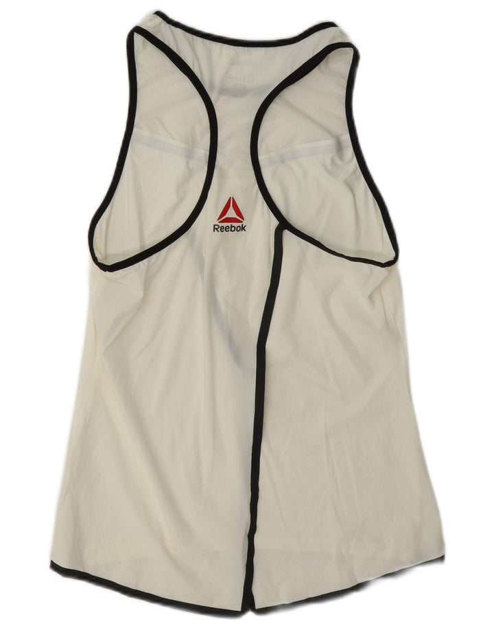 Reebok Camiseta sin mangas gráfica para mujer UK 8/10 Small White