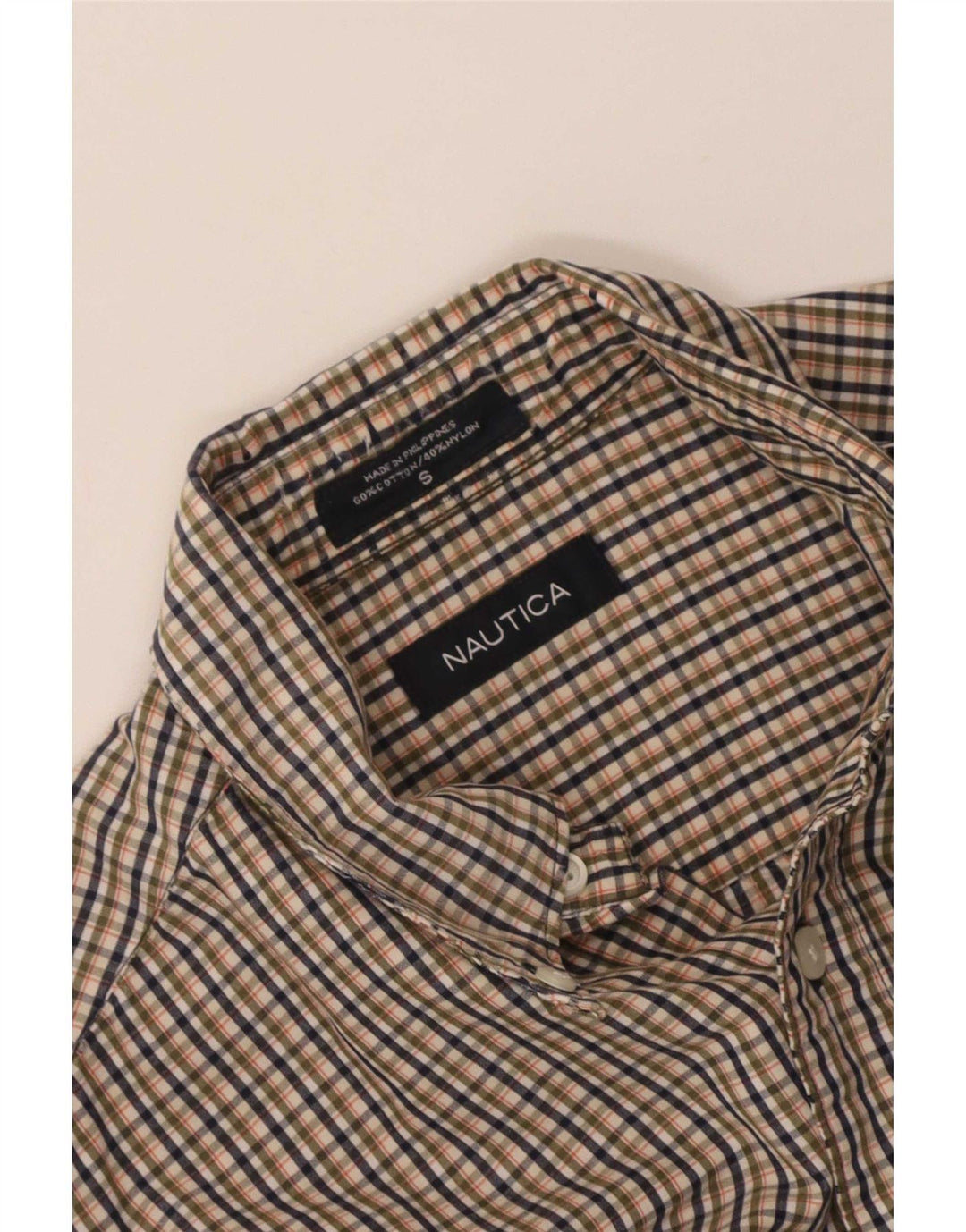 Nautica Camisa Manga Corta Hombre Small Algodón Cuadros Multicolores