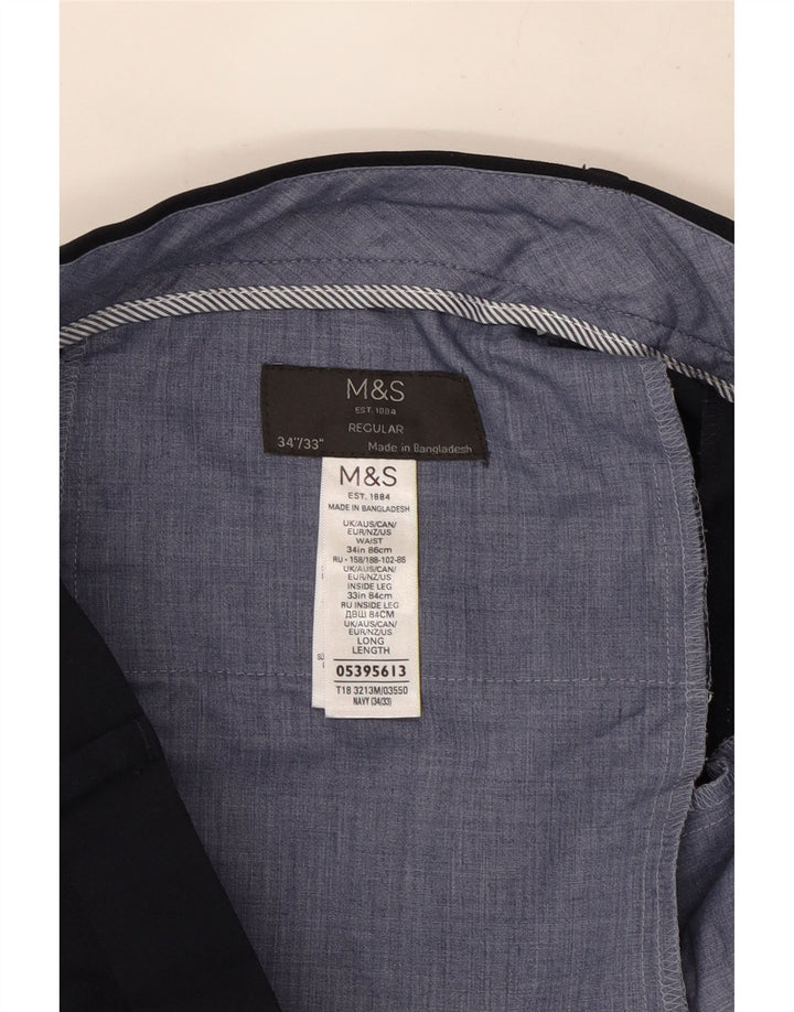 Marks & Spencer Pantalón de traje regular recto para hombre W34 L33 Azul marino
