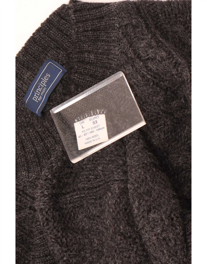 Principios Jersey De Cuello Alto Para Hombre De Lana Gris Grande