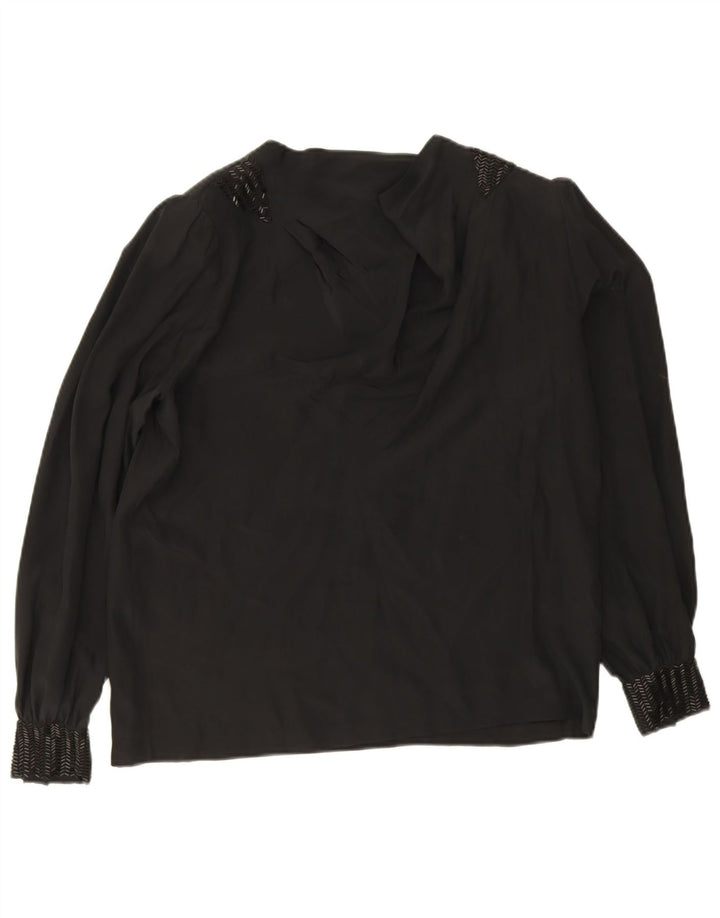 Blusa vintage de manga larga para mujer Top EU 38 Seda negra mediana