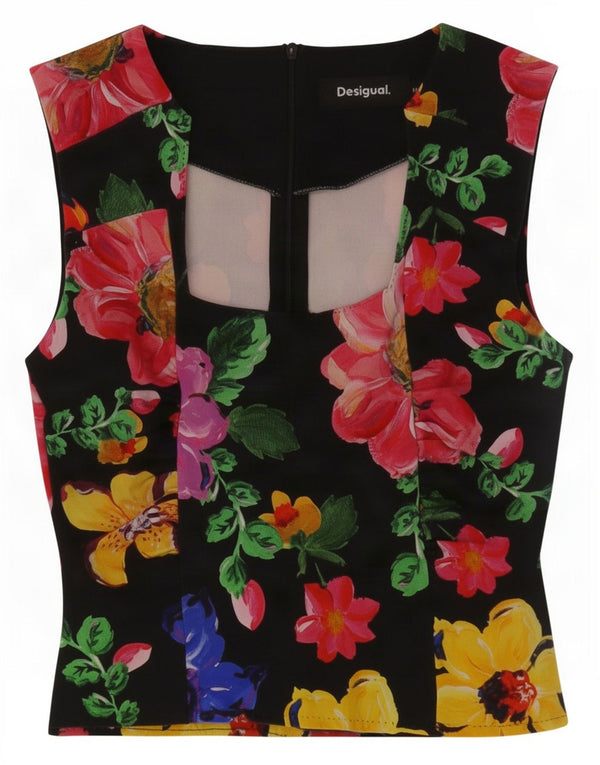 Desigual Blusa sin mangas para mujer Top UK 12 Medium Black Floral