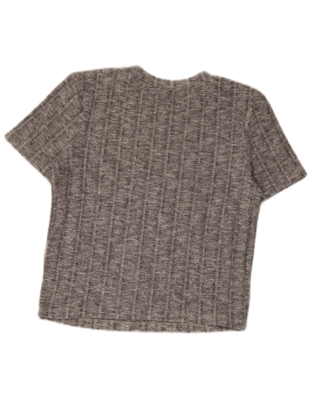Zara Mujer Crop Camiseta Top UK 10 Small Gris Moteado Poliéster