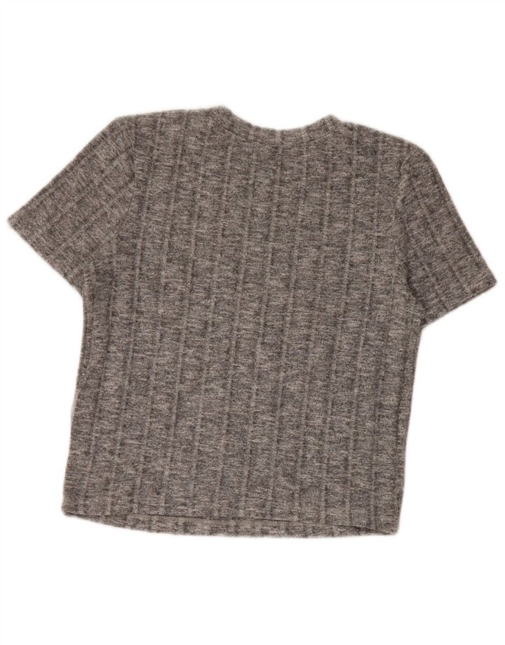 Zara Mujer Crop Camiseta Top UK 10 Small Gris Moteado Poliéster