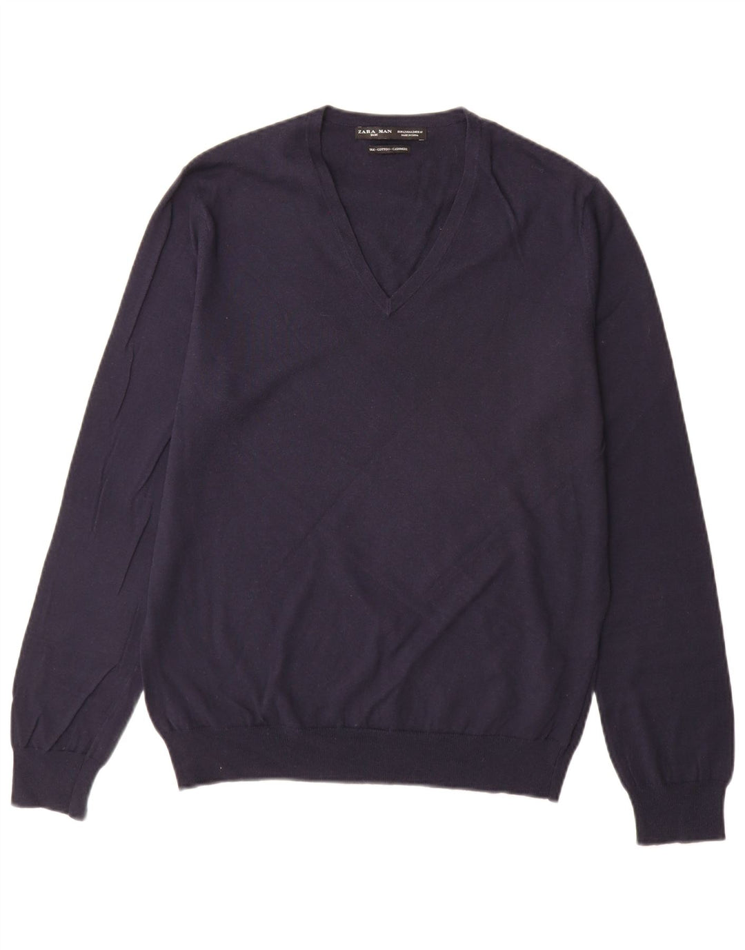 Zara Hombre Jersey Con Cuello En V Jersey Grande Azul Marino Algodón