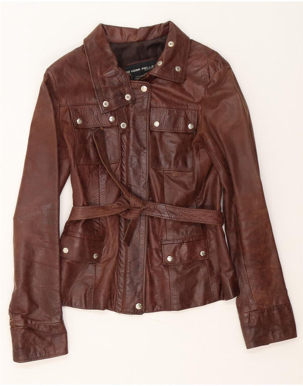 Lavorazione Artigianale Chaqueta de cuero para mujer UK 10 Small Brown