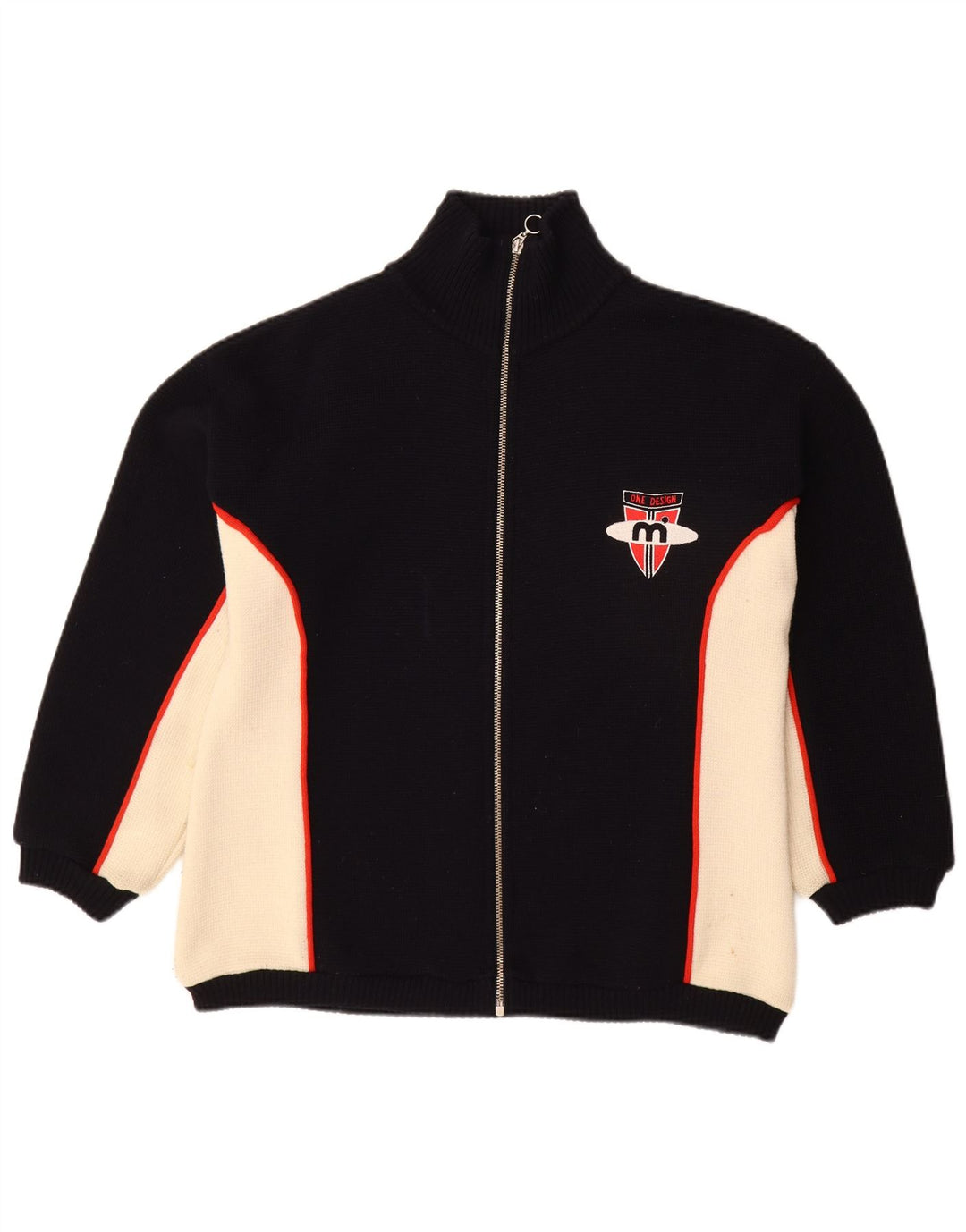 VINTAGE Suéter Cárdigan para Hombre Pequeño Lana Colorblock Negro