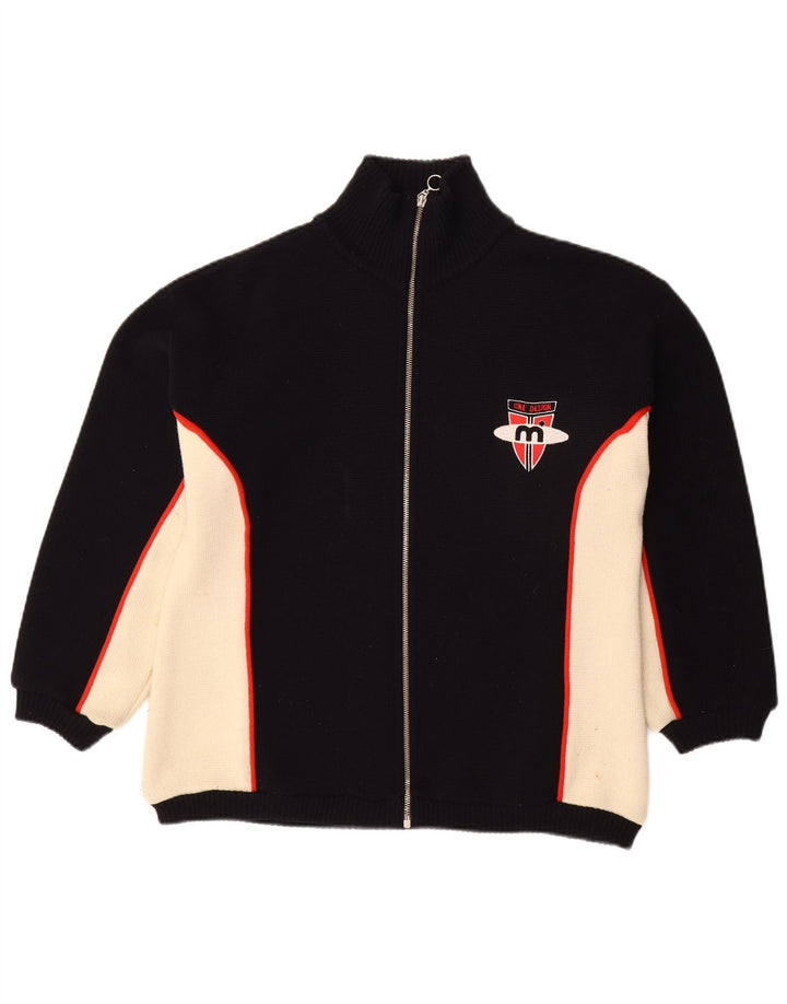 VINTAGE Suéter Cárdigan para Hombre Pequeño Lana Colorblock Negro