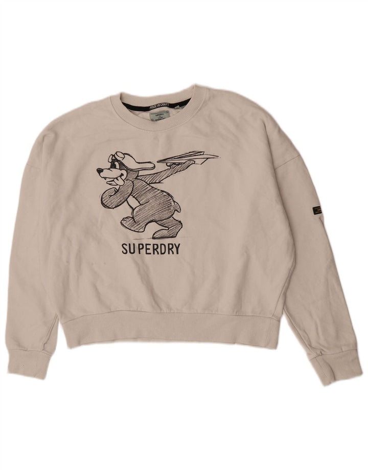 Superdry Mujer Gráfico Oversize Sudadera Jumper UK 46 Large Blanco