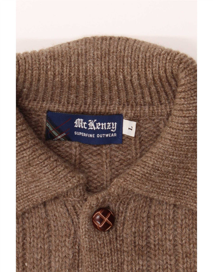 MC Kenzy Suéter tipo cárdigan para hombre de lana marrón grande