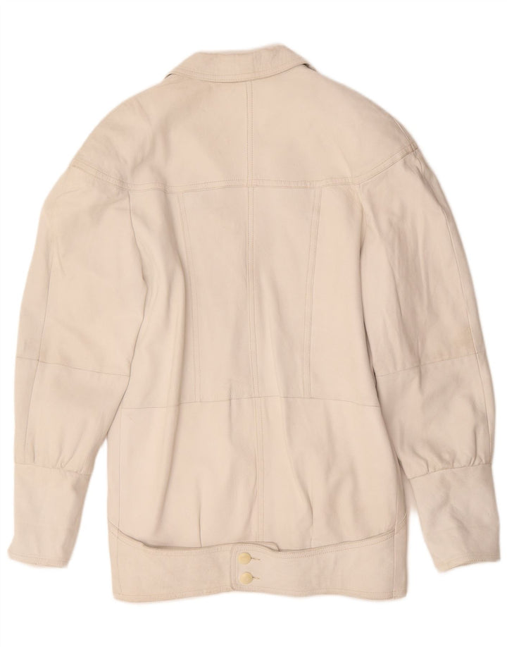 VINTAGE Abrigo de cuero de gran tamaño para mujer EU 40 Cuero blanco medio