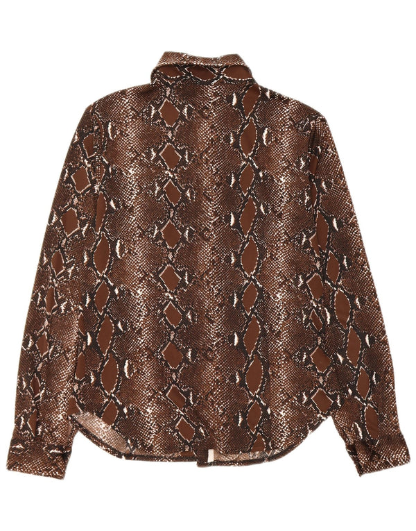 Vintage mujer camisa blusa Reino Unido 12 marrón medio animal impresión poliéster