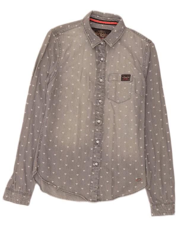 Camisa vaquera Superdry para mujer UK 6 XS Corazón de algodón con lunares grises