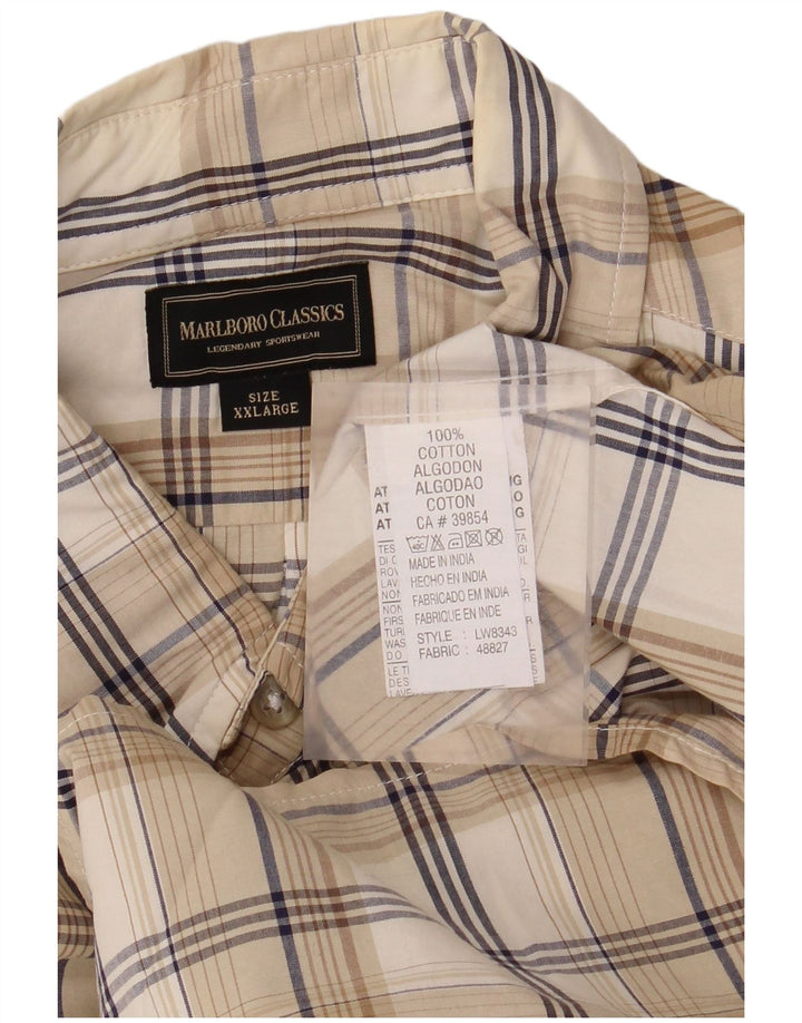 Camisa Marlboro Classics Hombre 2XL Algodón A Cuadros Beige