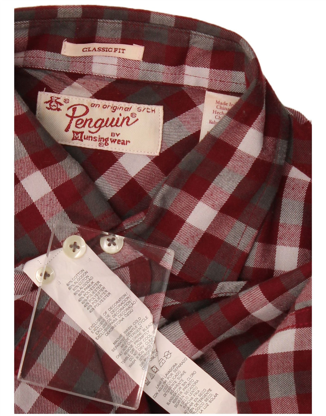 PENGUIN Camisa de franela de ajuste clásico para hombre, algodón a cuadros burdeos pequeño