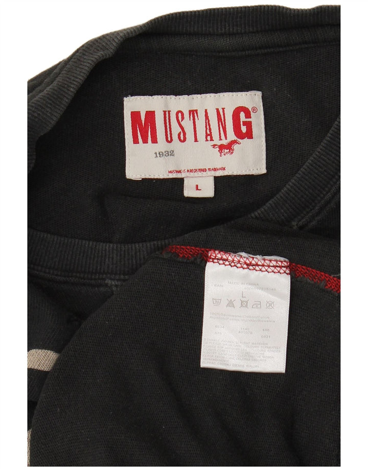 Mustang - Sudadera con gráfico para hombre, talla grande, algodón negro