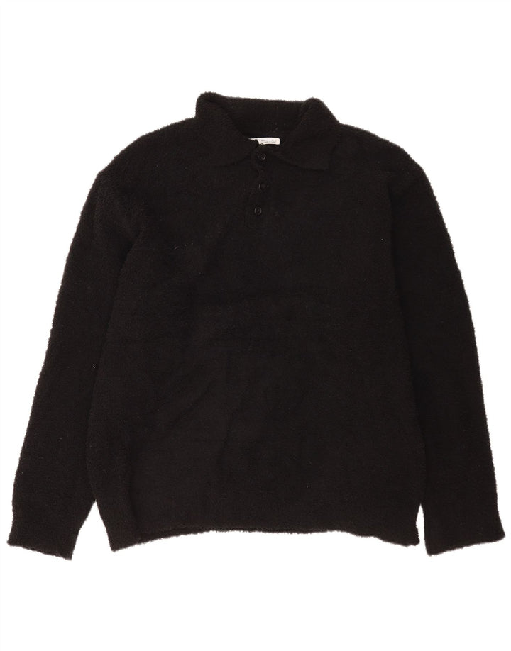 Zara Hombre Jersey Polar Con Cuello Polo XL Poliéster Negro