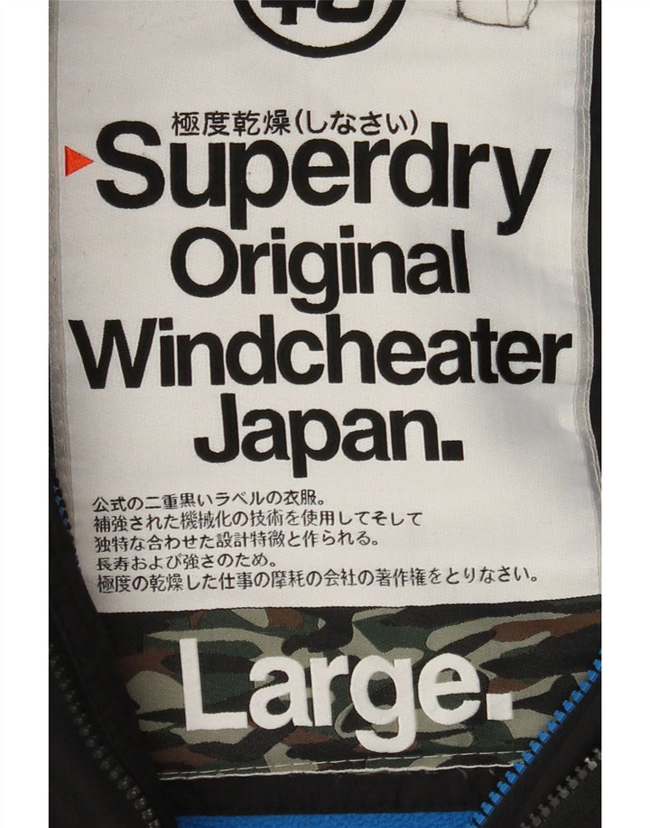 SUPERDRY Chaqueta cortavientos con capucha para hombre, talla 40, color negro